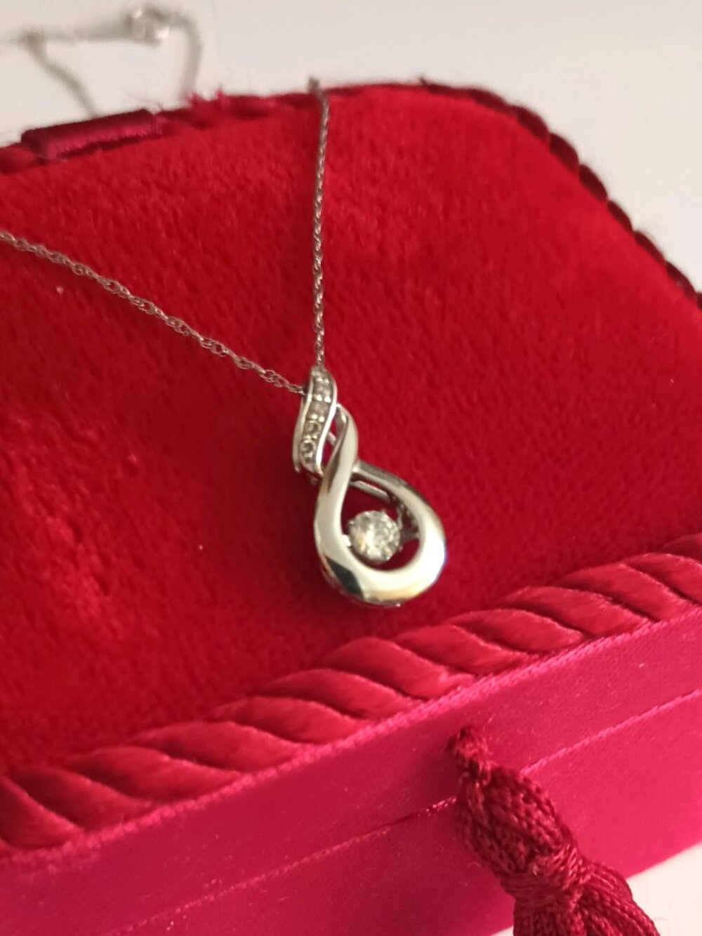Midas 10K White Gold Diamond Necklace 18" Dainty Floating Open Teardrop Pendant